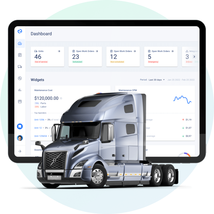 Contact 1 Fleet Vehicle In front of a fleetpal fleet maintenance application on a tablet