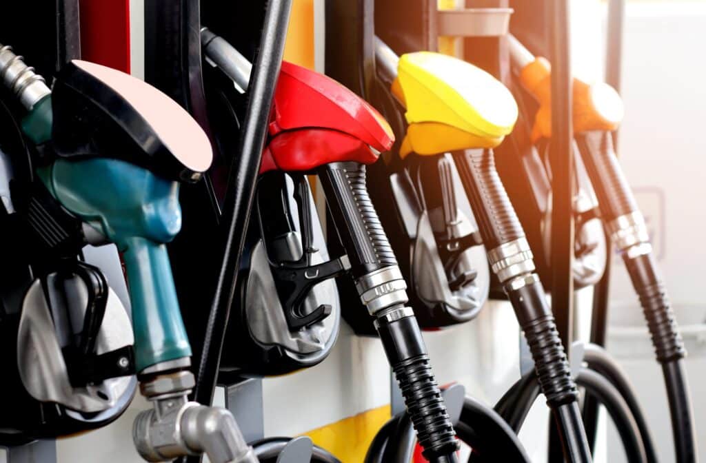 Resources 2 Fuel pumps at a fuel island at a truck stop, IFTA