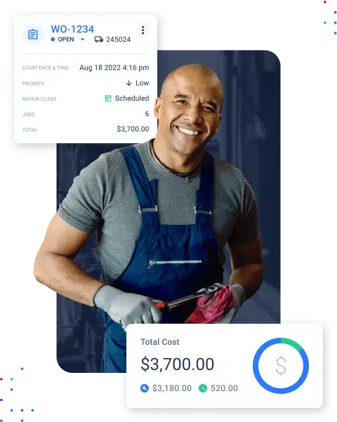Fleet Maintenance Software 8 Fleet Mechanic holding a wrench in front of a work order card