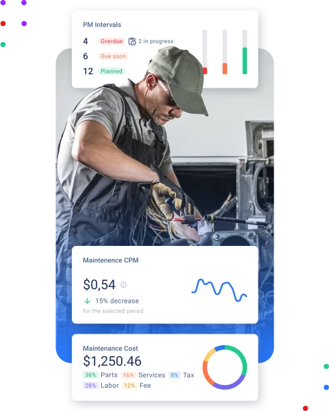 Save time and money with fleet maintenance software from Fleetpal 1 Fleet Mechanic working on a fleet truck using a commercial truck maintenance software from Fleetpal