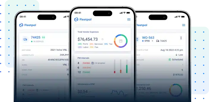 fleetpal mobile application showing maintenane KPI and maintenance reports